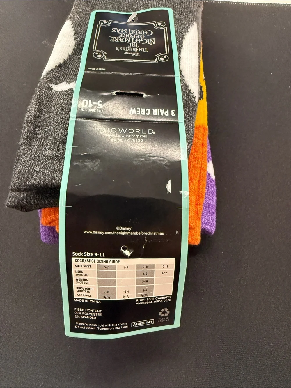 Disney Nightmare Before Christmas Socks 3 Pack Jack Sally Zero Crew Shoe Sz 5-10